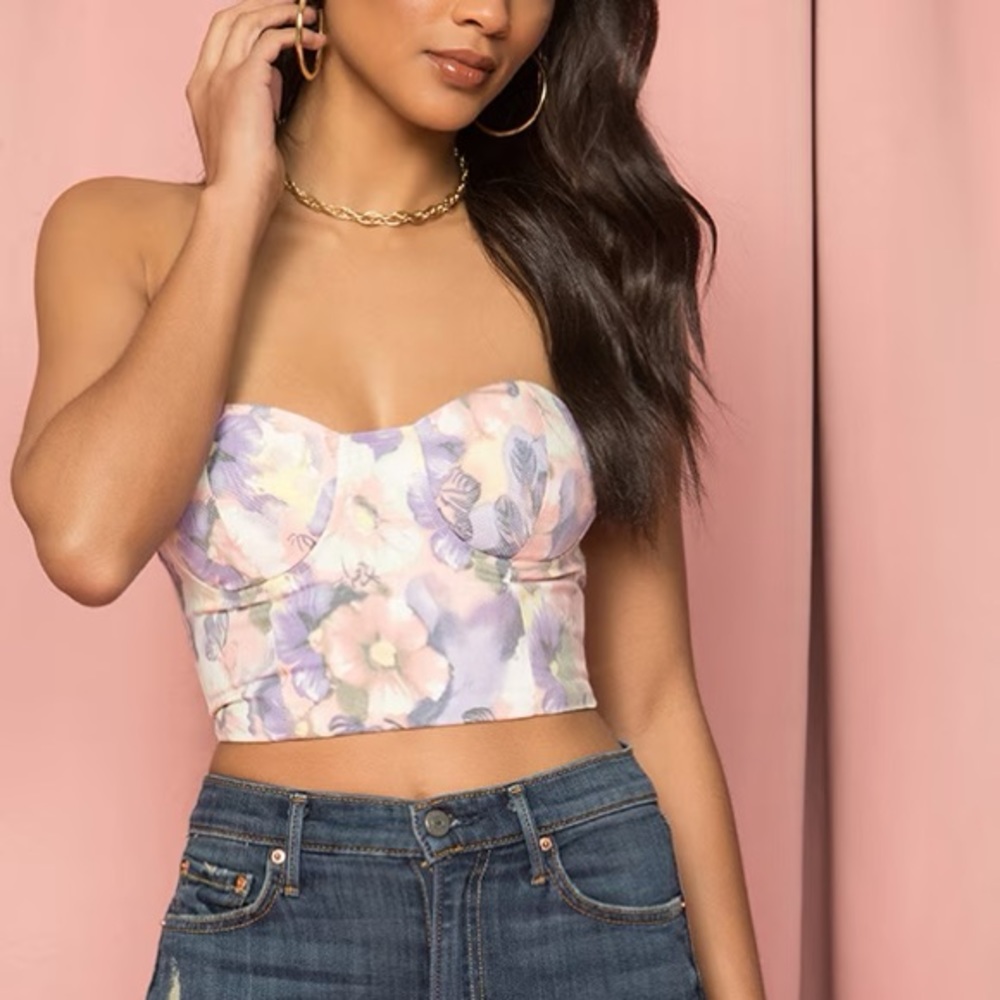 Superdown Nova Floral Bustier Cropped Top XS Preowned